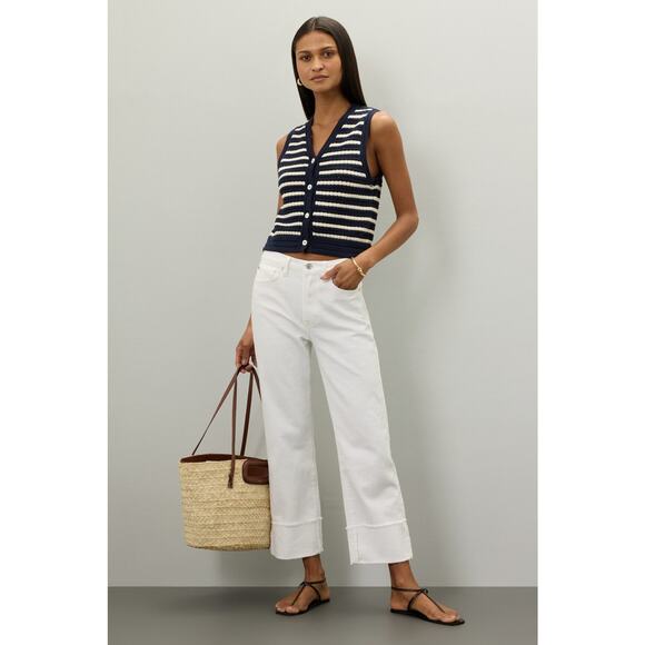 7 FOR ALL MANKIND White Cotton Blend Cuffed Hems Logan Straight Leg Jeans 25 - Picture 1 of 16